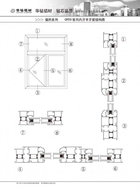 GR55I系列內(nèi)開平開窗結(jié)構(gòu)圖