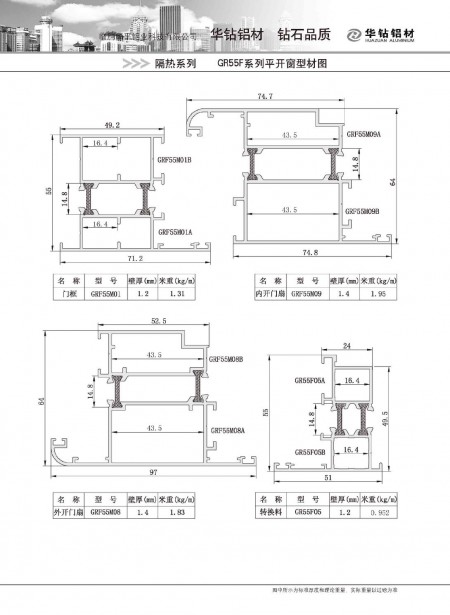 GR55F系列平開窗型材圖